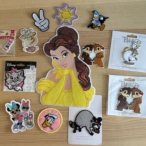 Lot of 13 Disney patches, includes HUGE belle sequin patch